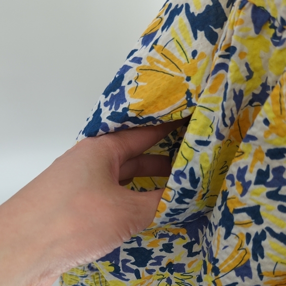 01599 THML Floral Scoop Neck Tiered A Line Midi Dress Yellow Blue S summer boho - Picture 4 of 7